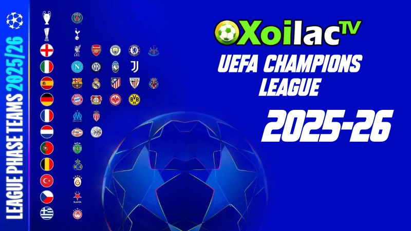 Danh sách các đội bóng dự Champions League 2025-26 trên Xoilac TV